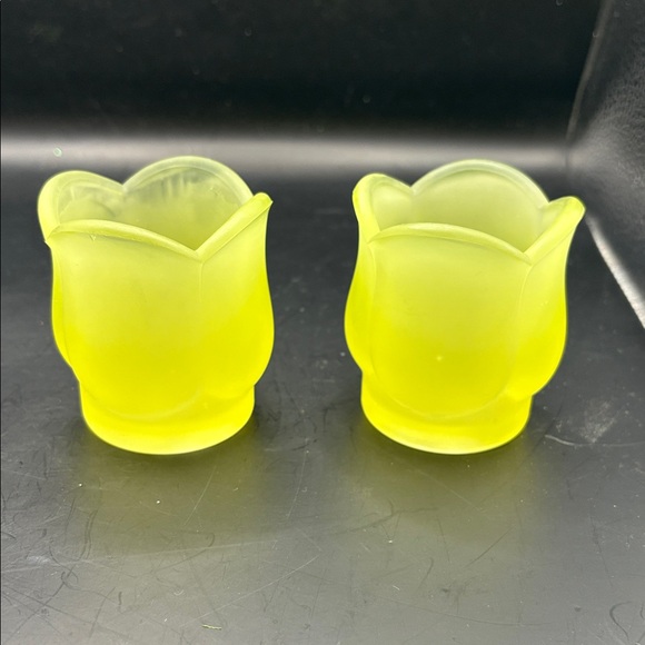 Other - Vintage Vaseline Satin Uranium Glass Tulip Votive candle Holders